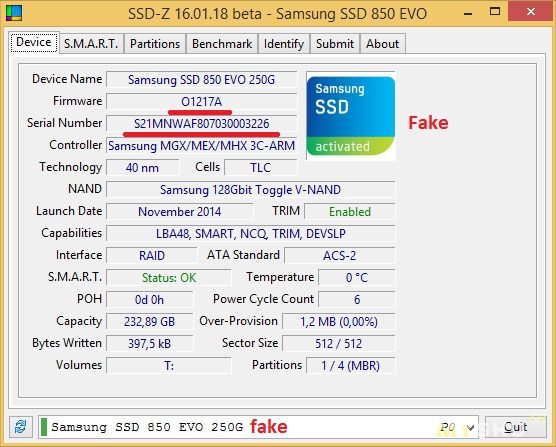 How to spot fake SSD Samsung 850 EVO disk